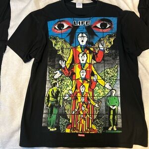 Supreme Black Tee with Red and Yellow Graphic